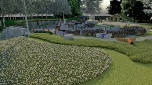 Oasis garden, University of kent, meadow and lake, Mark Lane Designs