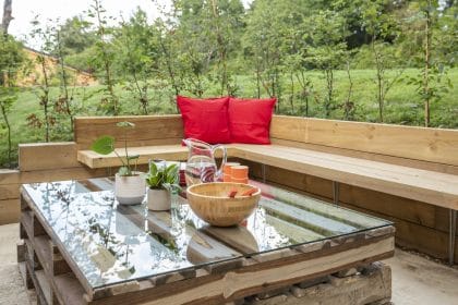 Minimalist garden design with an English garden twist for a holiday let farm complex, Eastry, Kent, UK, Mark Lane Designs, converted barn, secluded seating area outdoors
