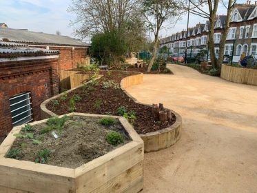 sensory garden, accessible ramp, curved, raised beds, vegetable growing, fernery, woodland, story-telling area, meadow, ornamental grasses, arbour