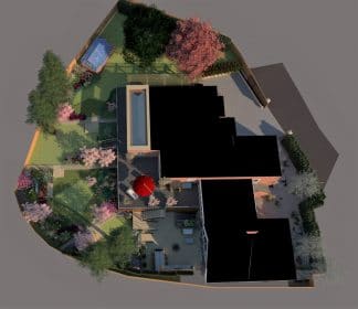 Modern terraced garden with scree garden, Oxshott, Surrey