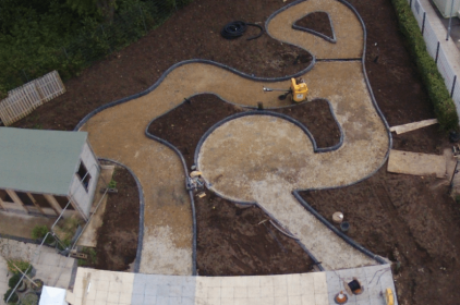 Aerial shot of construction during works, Sensory memory garden for Sense, Internal Garden: Haptic Memories, Birmingham, UK